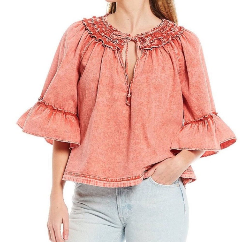 FREE PEOPLE Mineral Wash AINSLEY Denim Top